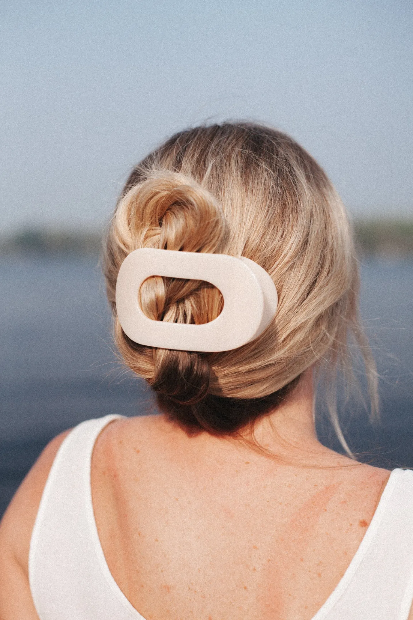 Almond Beige Large Flat Round Hair Clip