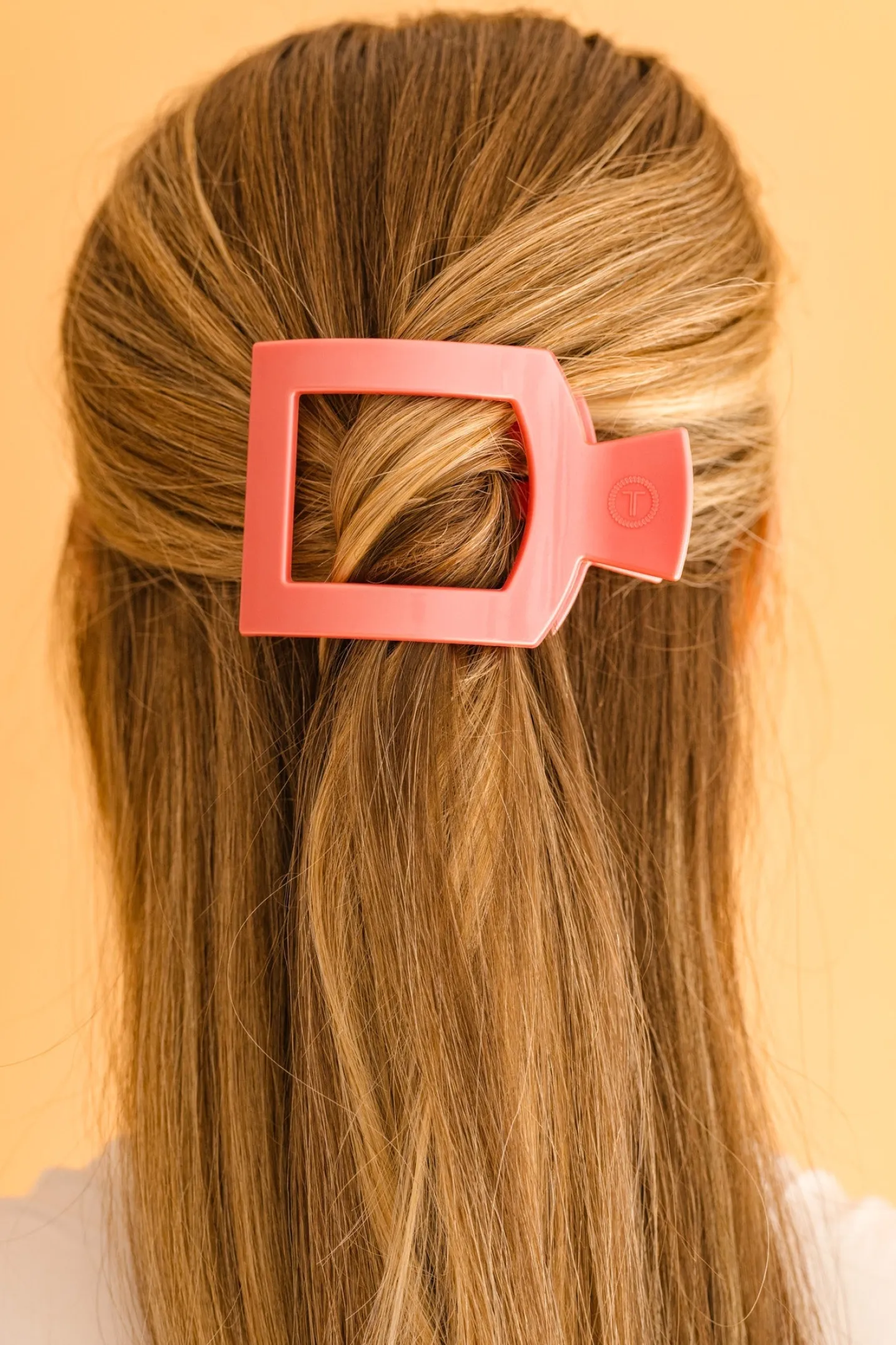 Calming Coral Large Flat Square Hair Clip