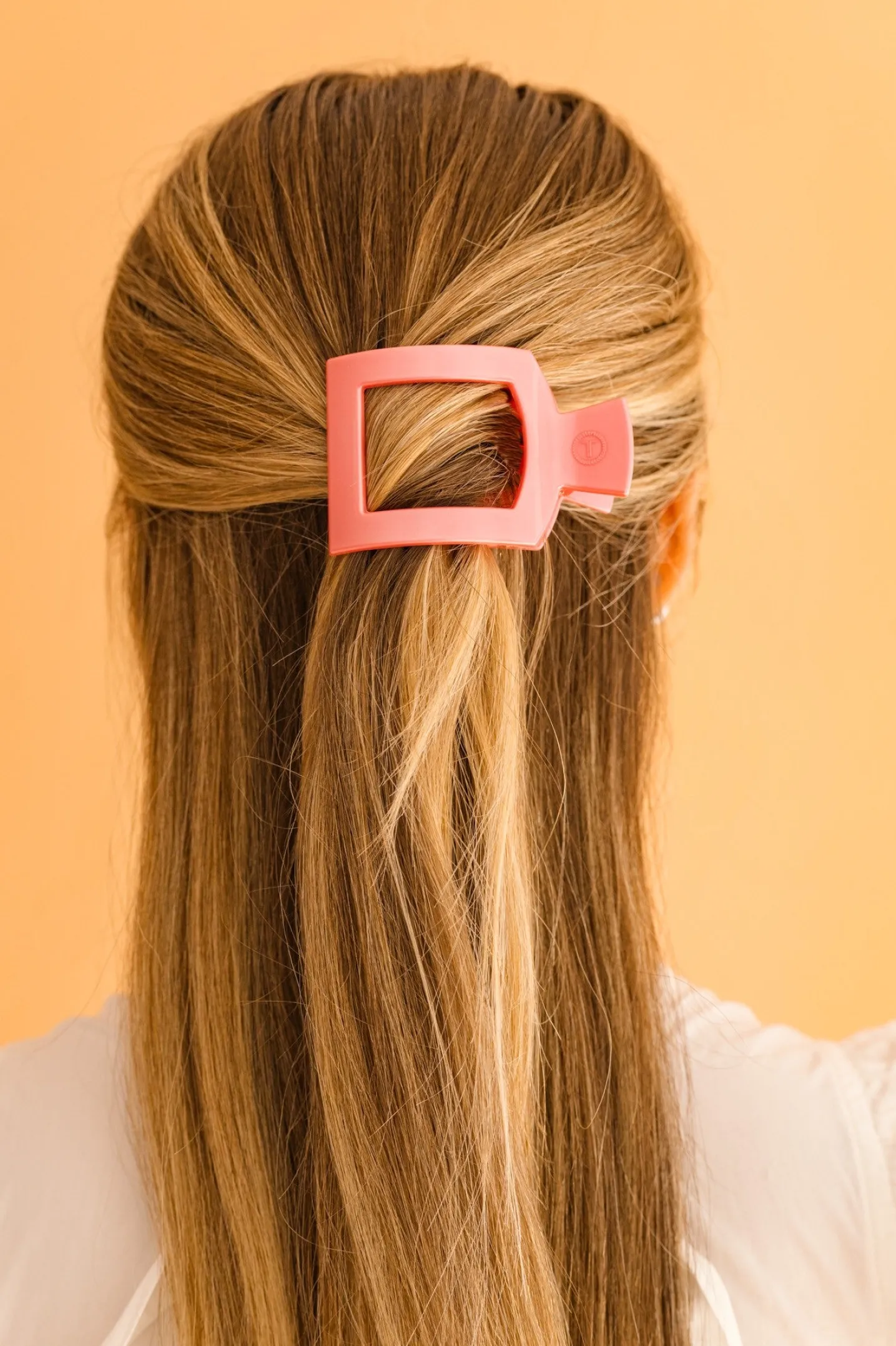 Calming Coral Small Flat Square Hair Clip
