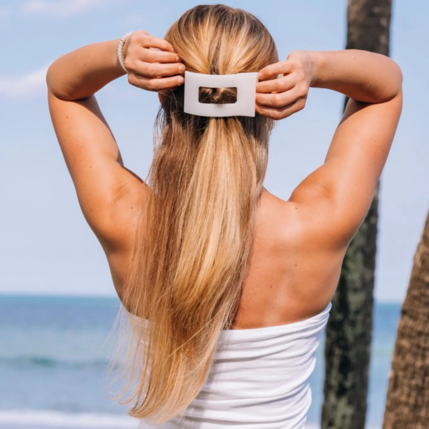 Coconut White Large Flat Rectangle Hair Clip