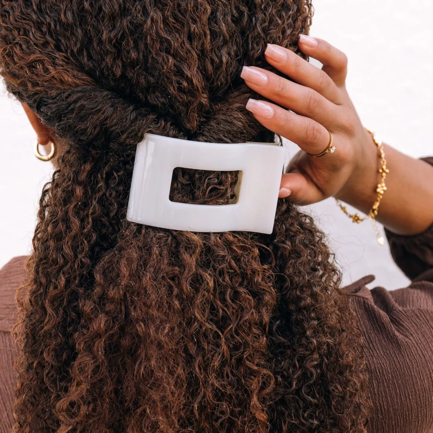 Coconut White Medium Flat Rectangle Hair Clip