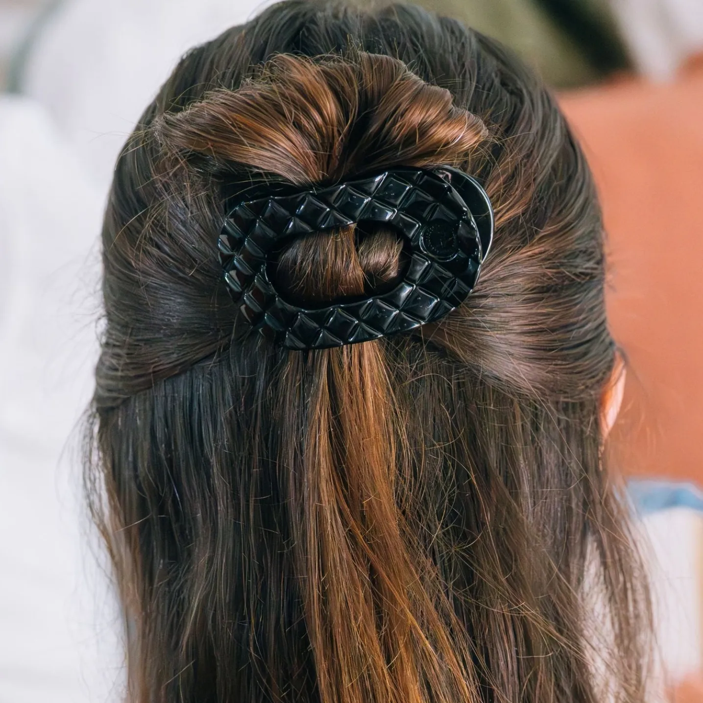 Jet Black Quilted Small Flat Round Hair Clip