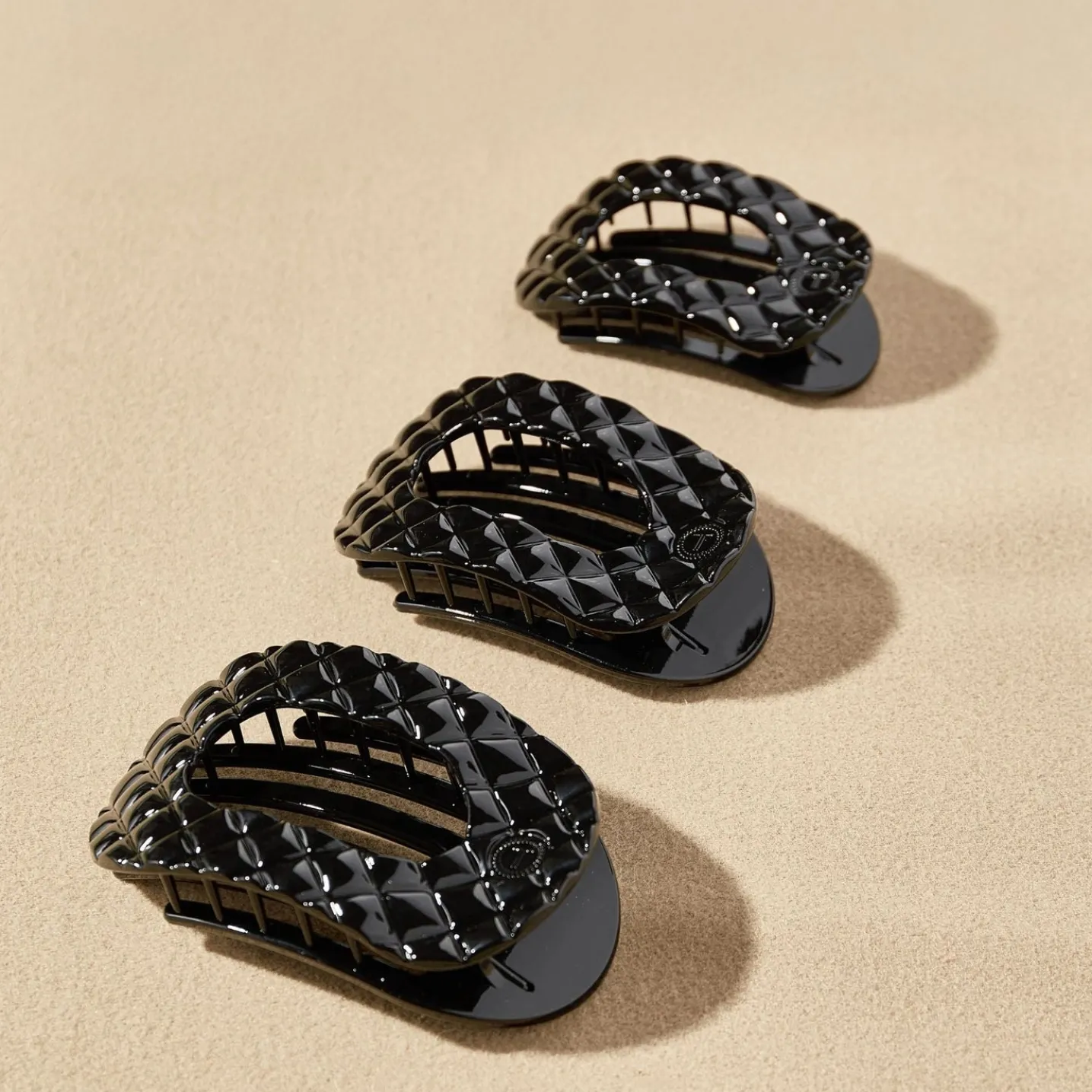 Jet Black Quilted Small Flat Round Hair Clip