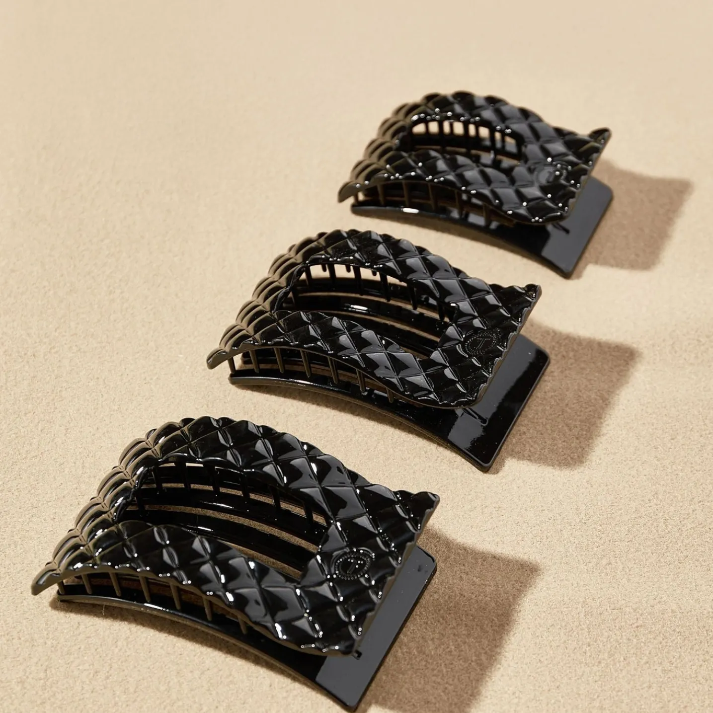 Jet Black Quilted Small Flat Rectangle Hair Clip