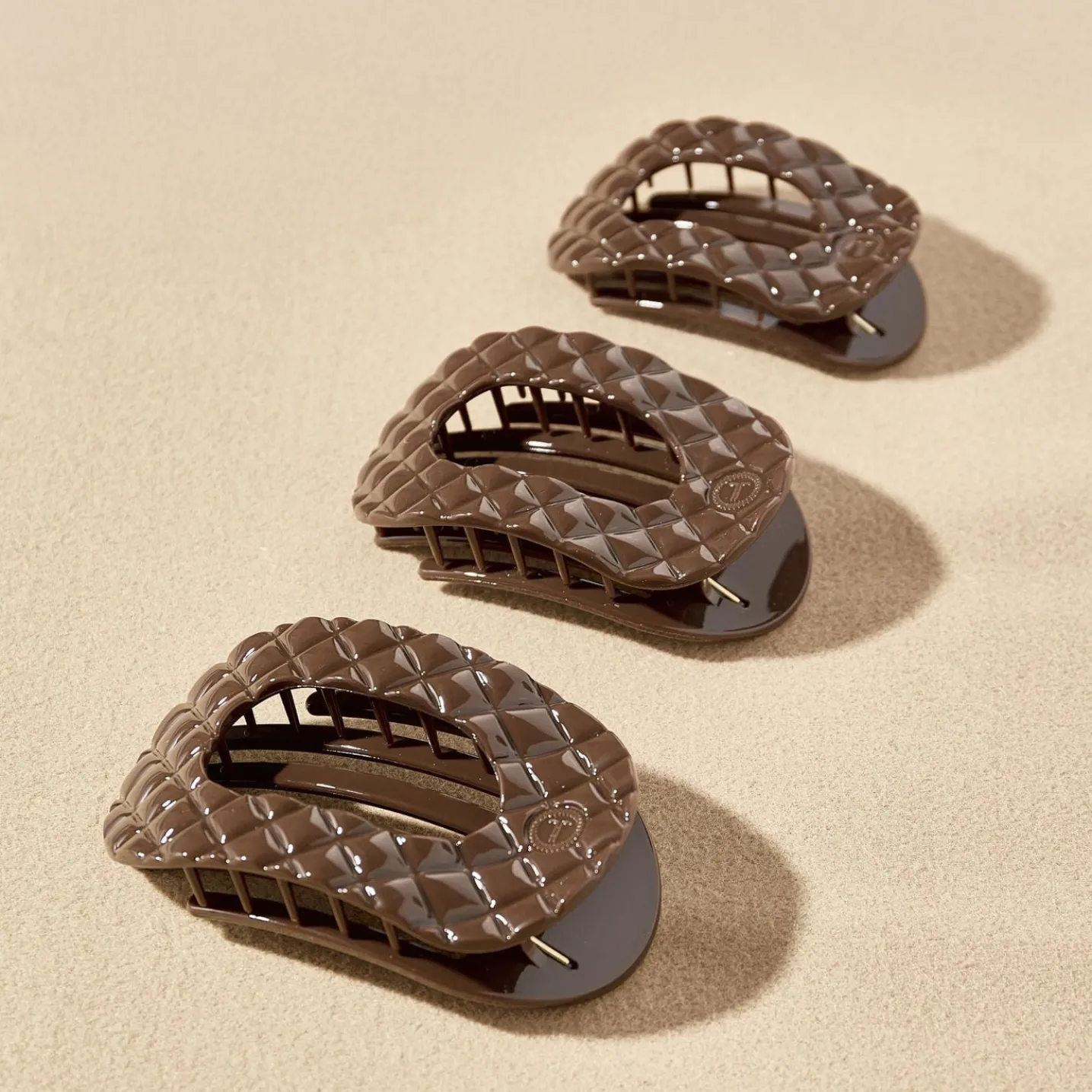 Truly Taupe Quilted Large Flat Round Hair Clip