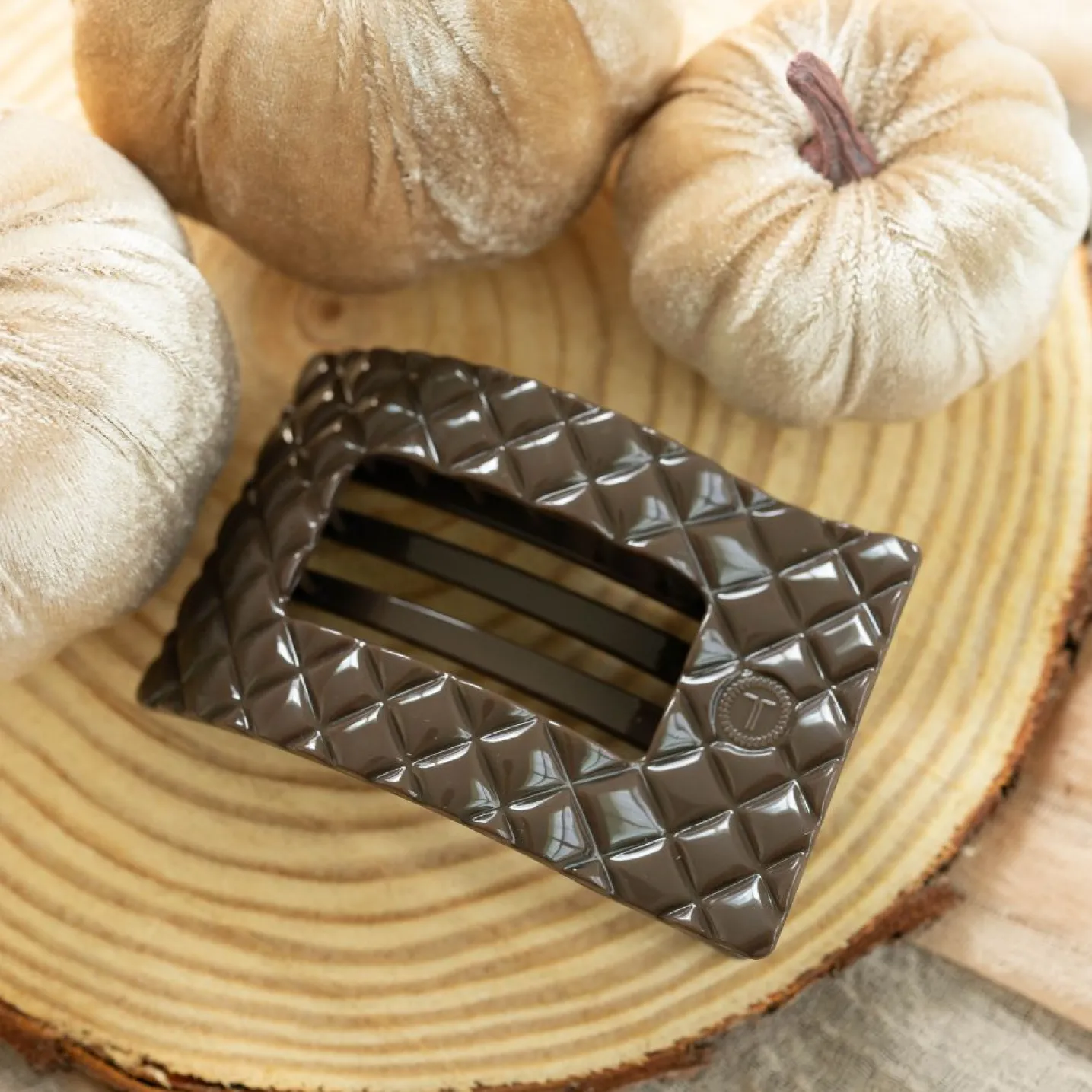 Truly Taupe Quilted Large Flat Rectangle Hair Clip