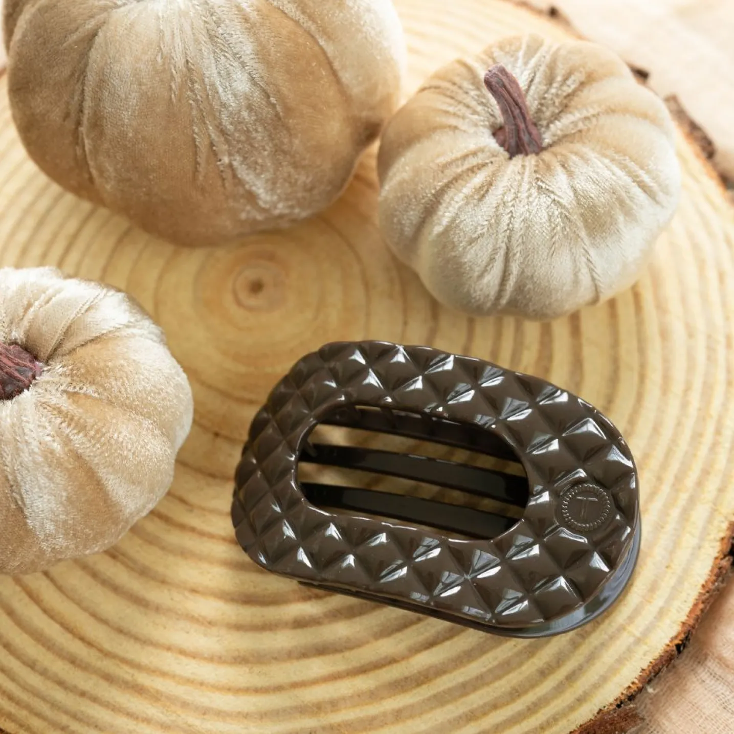 Truly Taupe Quilted Medium Flat Round Hair Clip