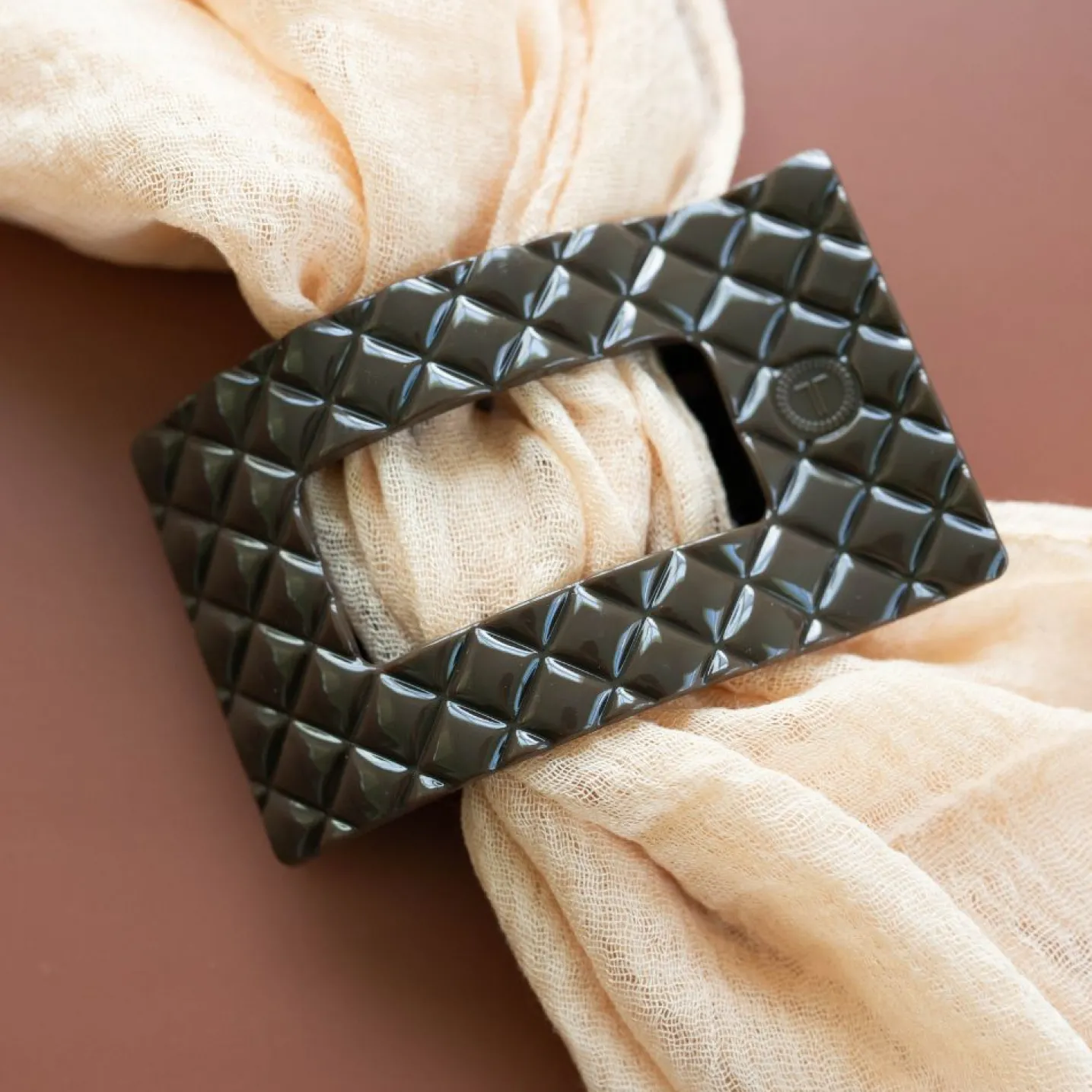 Truly Taupe Quilted Medium Flat Rectangle Hair Clip