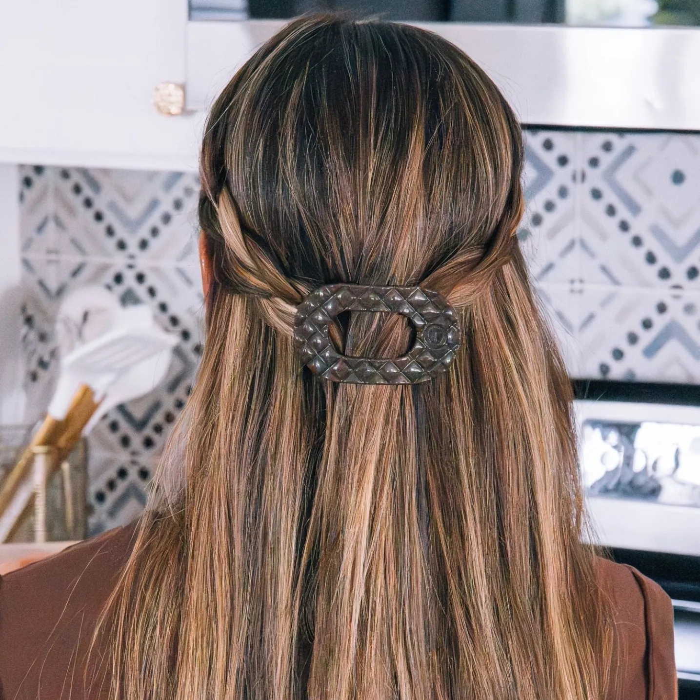 Truly Taupe Quilted Small Flat Round Hair Clip